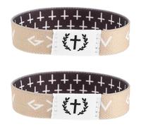 Uonlytech 2 pulseras con versículos bíblicos inspiradores, pulseras cristianas elásticas religiosas para hombres y mujeres cristianos con la imagen de Jesús.