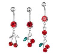 Uonlytech 3 piezas Anillos de Ombligo de Acero Inoxidable Diseño de Cereza Brillante Joyería para Piercing de Barriga Hipoalergénicos y Duraderos para Uso Diario