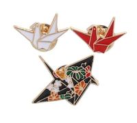 Uonlytech 3 piezas Broche Origami Mil Grullas de Papel Aleación Creativo y Lindo de Pines para Ropa Mujer Decorativas Rojo y Negro para Fiesta y Uso Diario