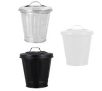 Uonlytech 3 Piezas Macetas Mini para Escritorio con Forma de Cubo de Basura, Contenedores de Residuos con Tapa, Colores Negro Blanco y Natural, Adecuado para Oficina y Hogar, Almacenamiento