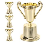 Uonlytech 4 Mini Trofeos Dorados de Plástico Base Estable, Ideales para Cumpleaños y Actuaciones en Escenario, Diseño Profesional y Deportivo