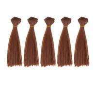 Uonlytech 5 rollos de extensiones de cabello liso para muñecas - Tramas de cabello sintético de 15 cm para manualidades, fibra de alta temperatura, bricolaje, fabricación de pelucas, suministros de