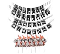 Uonlytech 6 Juegos de Banderines para Fiesta Temática de Coches de Carreras a Cuadros Pancarta de Feliz Cumpleaños Negra a Cuadros Decoración Colgante para Cumpleaños Infantiles