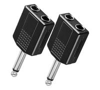 Uonlytech Adaptador de Audio 6, 35mm de Plástico Negro, Duplicador de Audio | Pack de 2 Unidades, Formato 1/4 Pulgada, Acoplador Macho a Doble Hembra, para Micrófono