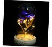 Uonlytech Adorno De Flor Inmortal Rosa Preservada Luces Led Cálidas, Cúpula De Cristal Azul, Material Vidrio y Plástico, Decoración para Hogar u Oficina, Sin Batería