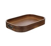 Uonlytech Bandeja de Bambú Bandeja de Comida de Bambú Vintage Rectangular 33cm con Asa de Aleación de Zinc, para Snacks y Fruta, Fácil de Limpiar, Hogar