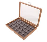 Uonlytech Caja de colección de rocas y cristales, exhibidor de madera maciza con 30 compartimentos, protección transparente, para coleccionistas de rocas en casa