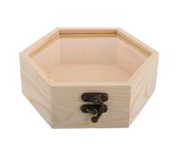 Uonlytech Caja Hexagonal de Madera de Pino con Tapa de Cristal Organizador Multiusos para Joyas Flores Secas y Objetos Decorativos Caja Vintage para Almacenamiento y Obsequio