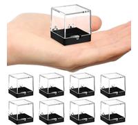 Uonlytech Caja Organizadora de Muestras Minerales Cuadrada 35x35x35 Mm, Caja Transparente de Plástico Base Negra, Set 12 Unidades para Exhibición y Almacenamiento de Colecciones