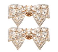Uonlytech Clips para Zapatos Lazo Dorado y Pedrería, Adornos Elegantes y Sofisticados para Boda, Accesorios Metálicos Extraíbles para Eventos Formales, 1 Par