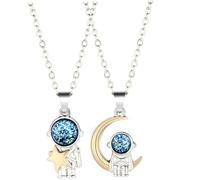 Uonlytech Collar Colgante para Parejas Diseño de Astronauta y Luna Juego de 2 Piezas en Acero Inoxidable Color Plata y Oro Rosa Joyería para Aniversario y San Valentín