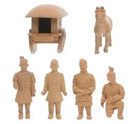 Uonlytech Conjunto de 6 Figuras Coleccionables de Guerreros y Caballo de Terracota Hechas a Mano Modelo Detallado de Soldados y Carroza para Decoración Feng Shui Oficina y Hogar