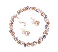 Uonlytech Conjunto de Collar y Pendientes Cadena de Cuello Distintiva y Decoración del Cuello, Estilo Perlas Multicolor Que Aportan Elegancia y Lujo, Adecuado para Bodas y Celebraciones