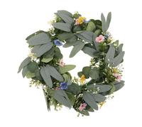 Uonlytech Corona de Flores Artificiales de Eucalipto Verde para Decoración de Cocina y Chimenea, Tejido y Plástico, Fácil de Colgar y Versátil para Interiores