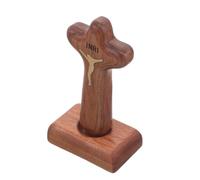Uonlytech Crucifijo de Madera Natural con Base Estable Cruz Católica de Pie para Altar y Decoración del Hogar Estatua Religiosa para Comunión y Bautismo Escultura Cristiana para Mesa o