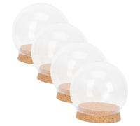 Uonlytech Cubierta de Vidrio Transparente con Flores Inmortales Campana de Cristal Esfera Φ13Cm con Corcho Plano Juego de 4 Piezas para Decoración de Hogar Oficina y Obsequio Especial