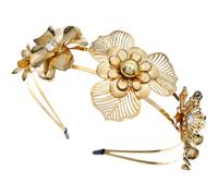 Uonlytech Diadema de Flores Dorada Metálica de Doble Capa para Mujer y Niña, Tocado Vintage Diseño Floral, Accesorio para Bodas, Fiestas y Sesiones Fotográficas