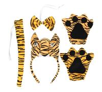 Uonlytech Diadema de Tigre Tridimensional para Disfraz de Animales, Juego de 3 Piezas Guantes Negros, Accesorios Cosplay para Fiesta de Halloween y Representaciones Teatrales