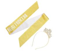 Uonlytech Diadema y Banda de Cumpleaños para Mujer con Purpurina Dorada, Tocado de Fiesta Princesa para Niña, Accesorio Cabello con Gemas de Imitación, Conjunto de 2 Piezas para Celebración