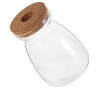 Uonlytech Estación de Propagación Hidropónica de Vidrio Redondo con Tapa de Corcho 3 Cm, Maceta de Escritorio para Plantas Pequeñas y Terrario para Peces Betta, Tarro Decorativo para Jardín