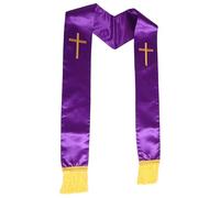 Uonlytech Estola de Pastor Bordada con Cruz y Borlas Morada, Chal Clerical Reversible para Ceremonias de Boda y Eventos Formales, Accesorio Litúrgico para Uso Eclesiástico