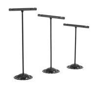 Uonlytech Exhibidor de Joyería Forma de T de Hierro Negro Estante Organizador para Pendientes y Collares Soporte de Almacenamiento Multifuncional para Tocador y Tienda Conjunto de 3