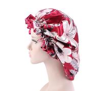 Uonlytech Gorro de Ducha Satén Cabello Doble Capa, Diseño Estampado y Borde Grande, Tamaño Ajustable, Color Vino Tinto, Envoltura para Cuidado y Protección del Cabello al Dormir y Baño