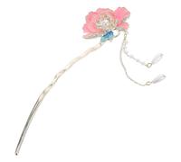 Uonlytech Horquilla de Esmalte en Forma de U Flor de Peonía, Horquilla China Antigua Pequeña para Moño Recogido, Accesorio Decorativo para Cabello en Bodas y Peinados Tradicionales