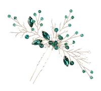 Uonlytech Horquilla para Novia Forma de U Verde Piedra Preciosa de Imitación, Palillo Pelo de Niñas, Accesorio de Boda y Fiesta, 1 Pieza