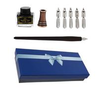 Uonlytech Juego de Pluma de Inmersión Cuerpo de Madera Marrón Retro Puntas de Acero Inoxidable y Tinta Incluida, Set de Caligrafía para Dibujo Artístico y Escritura Creativa, Adecuado