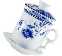 Uonlytech Juego de Taza de Té China de Cerámica Filtro, Tapa y Platillo, Estilo Vintage para Oficina y Hogar, Set de 1 Unidad