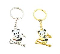 Uonlytech Llavero Decorativo de Mochila Escolar y Bolso Colgante de Panda de Dibujos Animados, 2 Piezas en Metal Dorado y Plateado, Resistente al Desgaste, Accesorio Multifuncional