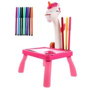 Uonlytech Mesa de Proyección para Dibujos Unicornio Infantil, Juguete Educativo para Niños, Tablero de Dibujo Portátil Rosa, Proyector de Pintura y Garabatos, 1 Unidad