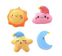 Uonlytech Muñecos De Peluche Colgantes De Estrellas y Luna para Niños, 4 Piezas Pequeñas y Suaves, Decoración De Llavero Multifunción para Cochecito y Mochila