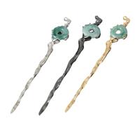 Uonlytech Palillos Cabello Diseño Único y Fácil de Peinar para Uso Diario 3 Piezas de Resina Incrustaciones de Jade, Aleación de Zinc