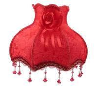 Uonlytech Pantalla Lámpara Decorativa de Tela con Cuentas y Encaje Pantalla Grande Estilo Vintage para Lámpara de Escritorio Diseño con Abanico Rojo