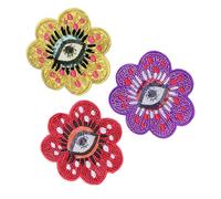 Uonlytech Parches Bordados de Flores Ojo Malvado 3 Piezas en Amarillo, Morado y Rojo, Apliques Decorativos de Tela para Coser en Chaquetas, Ropa y Manualidades Diy, Accesorios Creativos