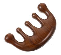 Uonlytech Peine de Masaje de Madera Artesanal de Madera de Sándalo Dorado, Herramienta Ergonómica de 5 Dientes para Masaje Corporal y Cuidado Capilar, Adecuado para Relajación