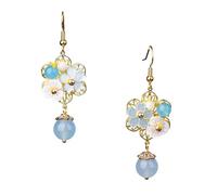 Uonlytech Pendientes Chinos de Flores Vintage Colgantes Étnicos de Gancho Largo para Mujer Uso Diario Estilo Retro Elegante