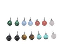 Uonlytech Pendientes de Botón Piedra Natural Mix de Turquesa, Ojo de Tigre y Ópalo, Mujer, Joyas de Piedras Semipreciosas, para Uso Diario y Verano, Set 7 Pares Multicolor Color Aleatorio