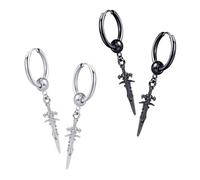 Uonlytech Pendientes de Estilo Hip Hop para Clip Oreja Metal Plateado y Negro 4 Piezas 2 Pares Colgantes Accesorios Modernos para Uso Diario y Obsequio