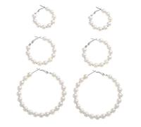 Uonlytech Pendientes De Perlas Colgantes Grandes 3 Pares Círculo Oreja Plata Set Para Mujer Estudiantes Fiesta Boda 3cm 4cm 6cm Elegante Accesorios