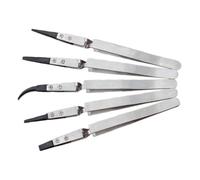 Uonlytech Pinzas Antiestáticas de Precisión 5 Piezas Acero Inoxidable Punta Cerámica Recta y Curva, Mango Invertido Antideslizante, Resistentes al Calor para Electrónica y