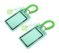 Uonlytech Porta Credencial con Funda Protectora Transparente y Diseño de Cámara Verde Llavero con Doble Cuerda Elástica Verde y Accesorio Acrílico en Forma de Corazón 2 Unidades para