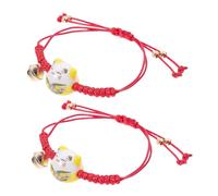 Uonlytech Pulsera Ajustable de Cuerda Roja Tejida a Mano 2 Piezas, Pulsera de Gato Maneki Neko Amigos, Accesorio de Moda para Estudiantes y Actividades DIY
