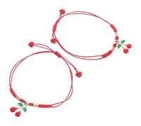 Uonlytech Pulseras de Cuerda Trenzada Diseño de Cerezas Pulseras de Amistad Tejidas a Mano 2 Piezas Ajustables de Tela Roja para Uso Diario y Viajes
