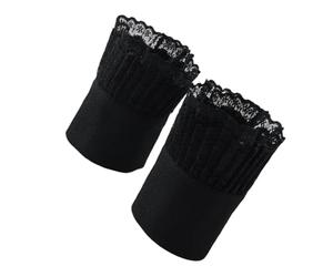 Uonlytech Puños de Encaje para Muñecas Negros, Esposas de Muñeca Falsas Dobles de Red, Accesorio Desmontable para Disfraces y Vestidos de Mujer, Manga Larga Decorativa, Talla Única