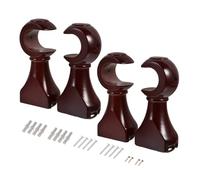 Uonlytech Soportes de Barra para Cortina de Madera Maciza, Soporte Rojo Oscuro 28 Mm, Base Fija para Varilla Simple o Doble, 4 Piezas, Herrajes para Ventana y Cierre de Persianas, Uso