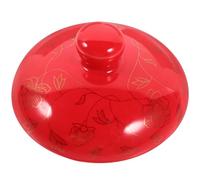 Uonlytech Tapa de Cerámica para Tetera y Taza de Té, Reemplazo Doble Capa Color Rojo Hojas Doradas, Accesorio Decorativo para Hogar, Cubierta Resistente al Calor para Infusiones, Protección