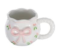 Uonlytech Taza de Café de Cerámica Rosa Lazo Creativo 3d | Uso Versátil, Capacidad Óptima, Estilo Artesanal y Único, para Oficina y Hogar